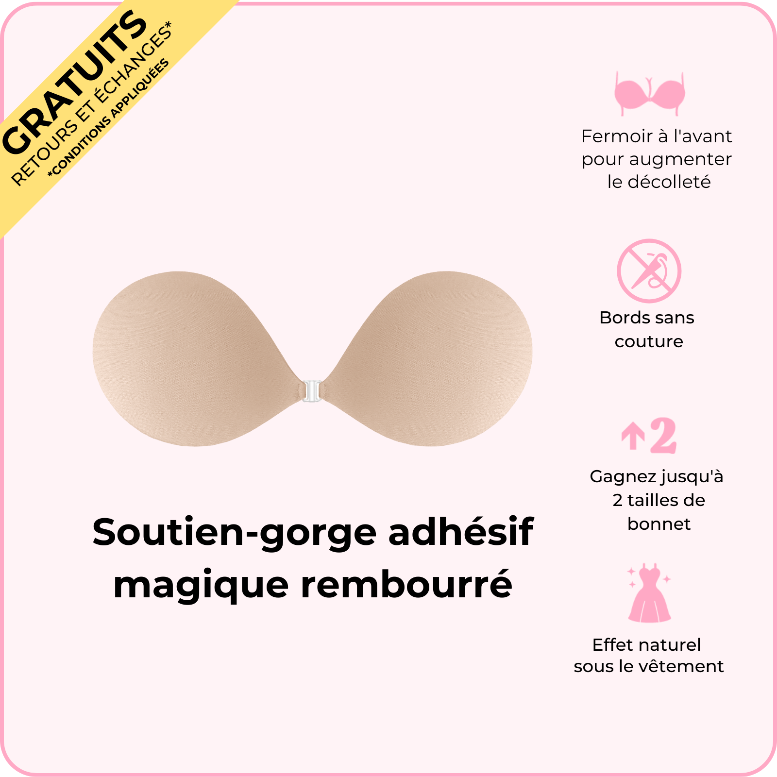 Soutien-gorge adhésif magique rembourré